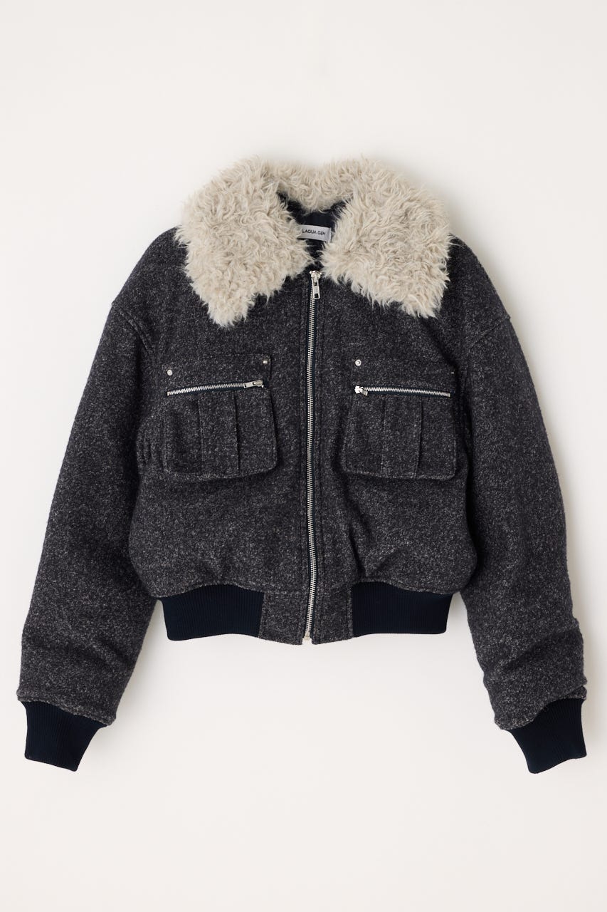 TWEED LIKE BOA ブルゾン NVY M