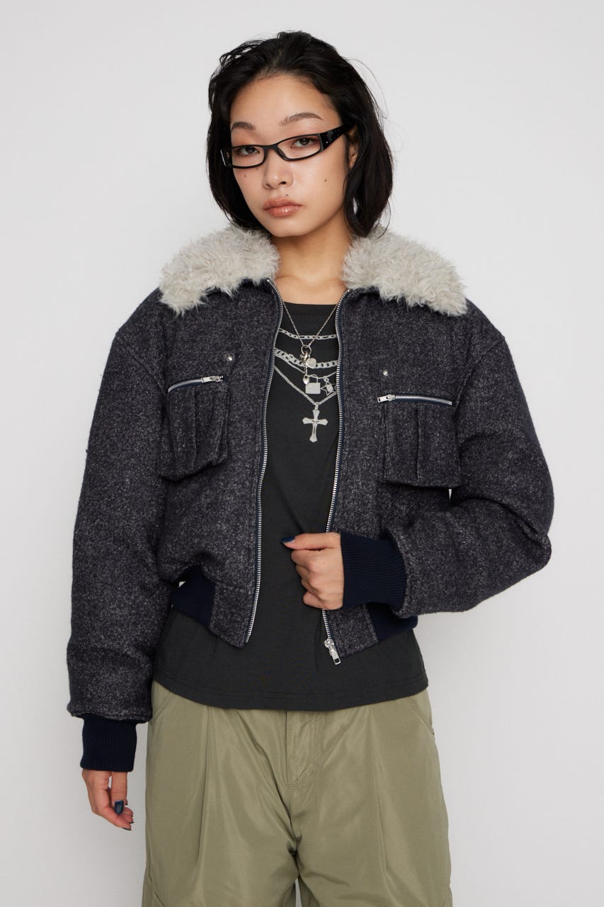 TWEED LIKE BOA ブルゾン NVY M