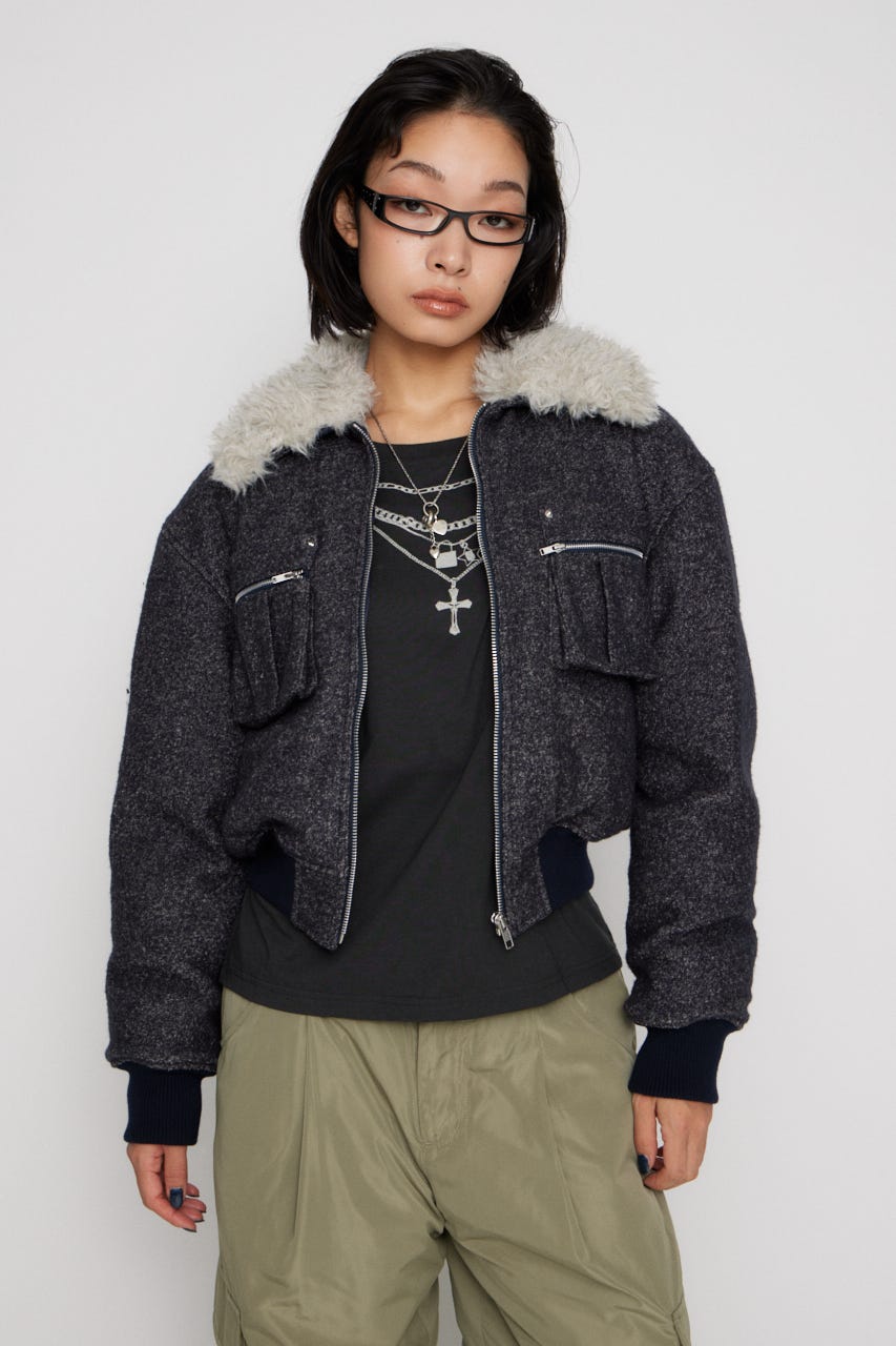 TWEED LIKE BOA ブルゾン NVY M