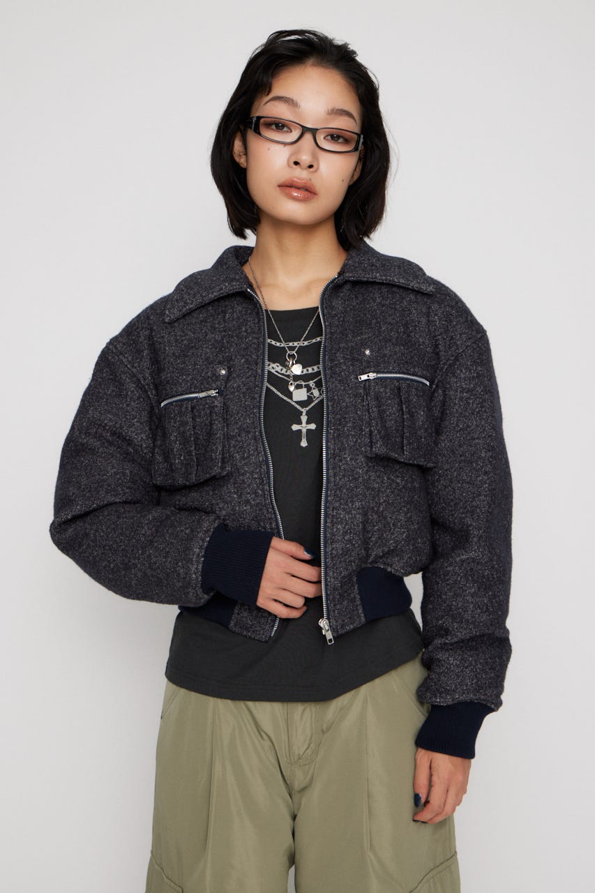 TWEED LIKE BOA ブルゾン NVY M