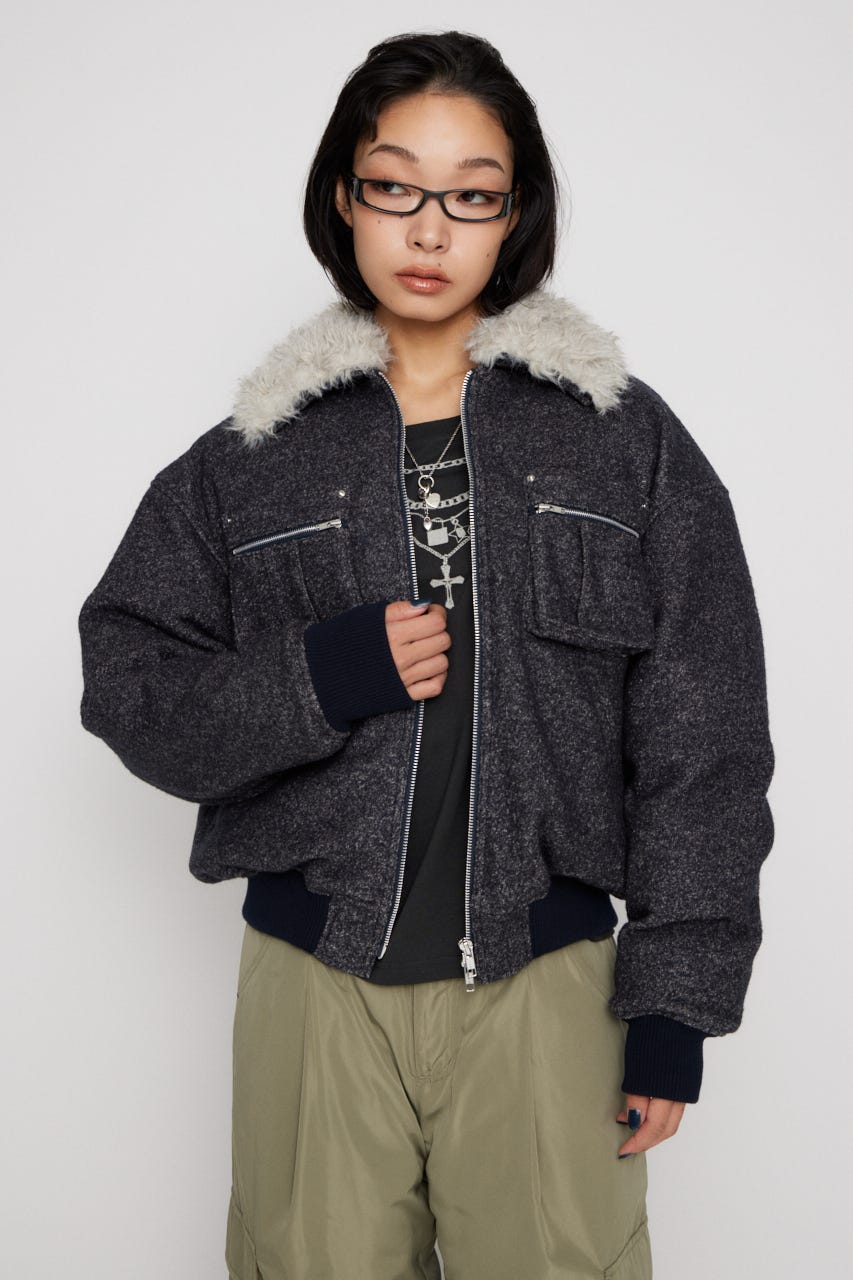 TWEED LIKE BOA ブルゾン NVY M