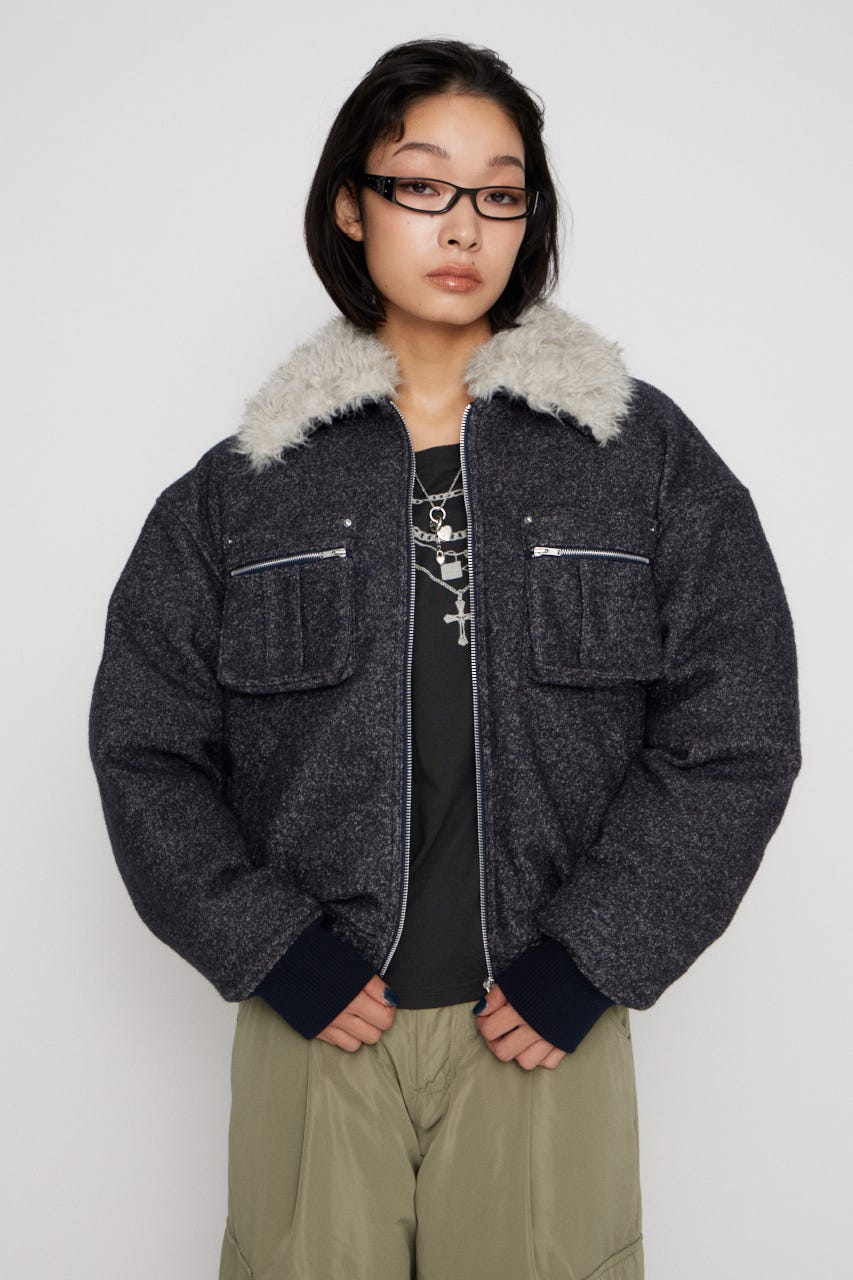 TWEED LIKE BOA ブルゾン NVY M