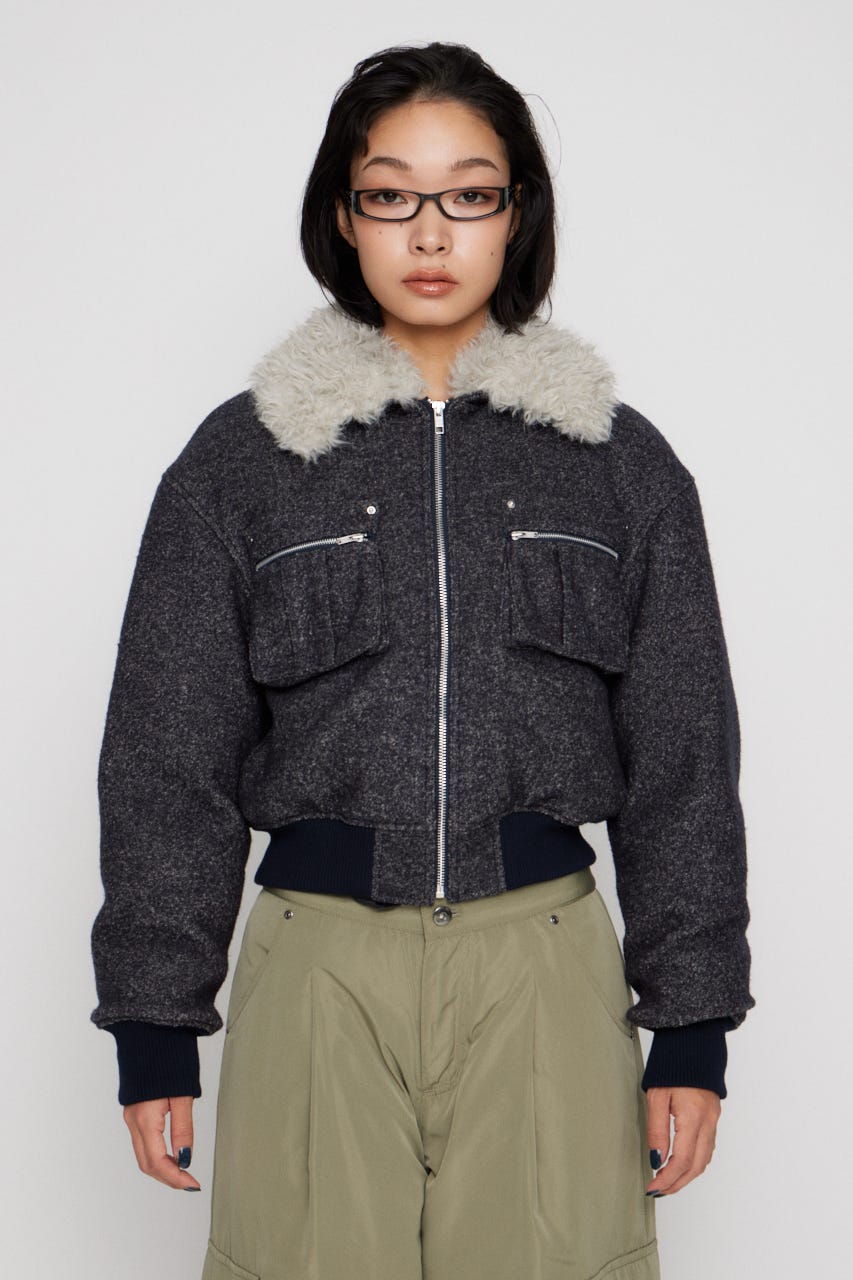 TWEED LIKE BOA ブルゾン NVY M