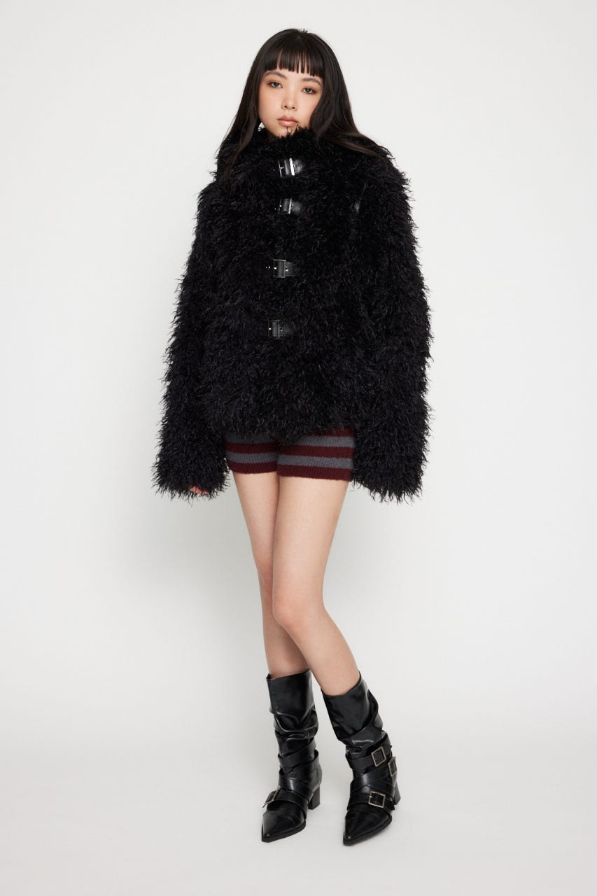 LAGUA GEM | LONG FAUX FUR BELTED ジャケット (コート ) |SHEL