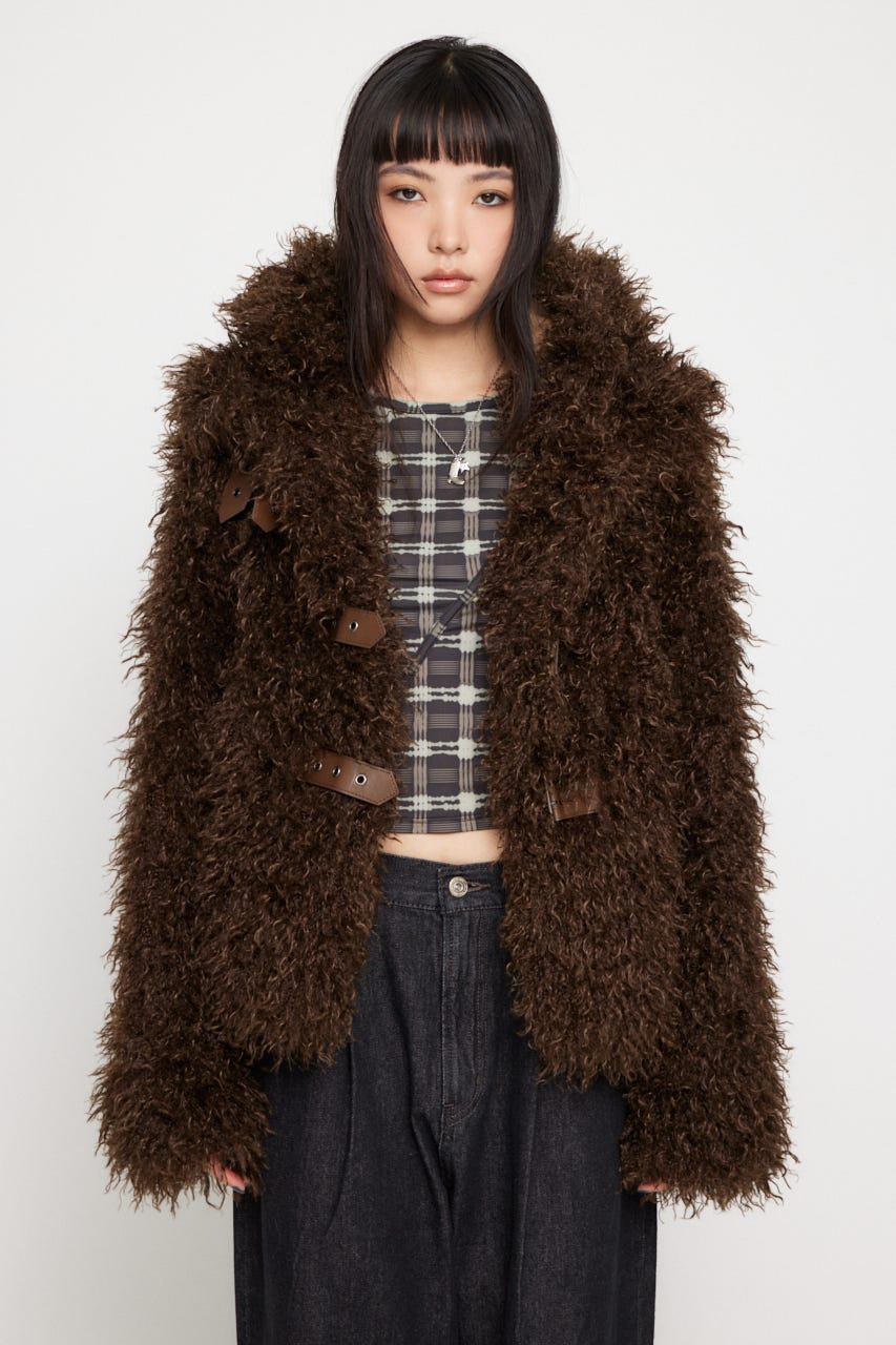 LAGUA GEM | LONG FAUX FUR BELTED ジャケット (コート ) |SHEL