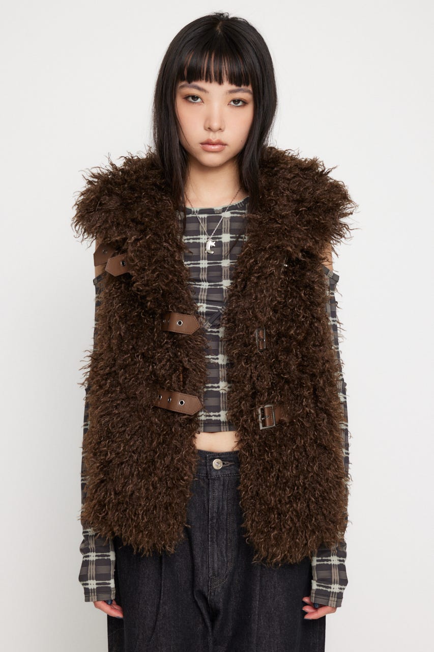 LAGUA GEM | LONG FAUX FUR BELTED ジャケット (コート ) |SHEL