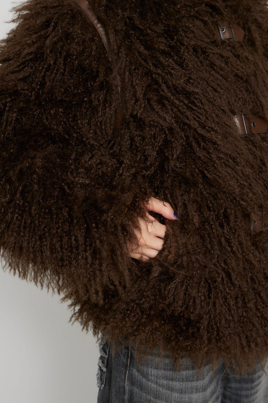 LONG FAUX FUR BELTED ジャケット BRN FREE