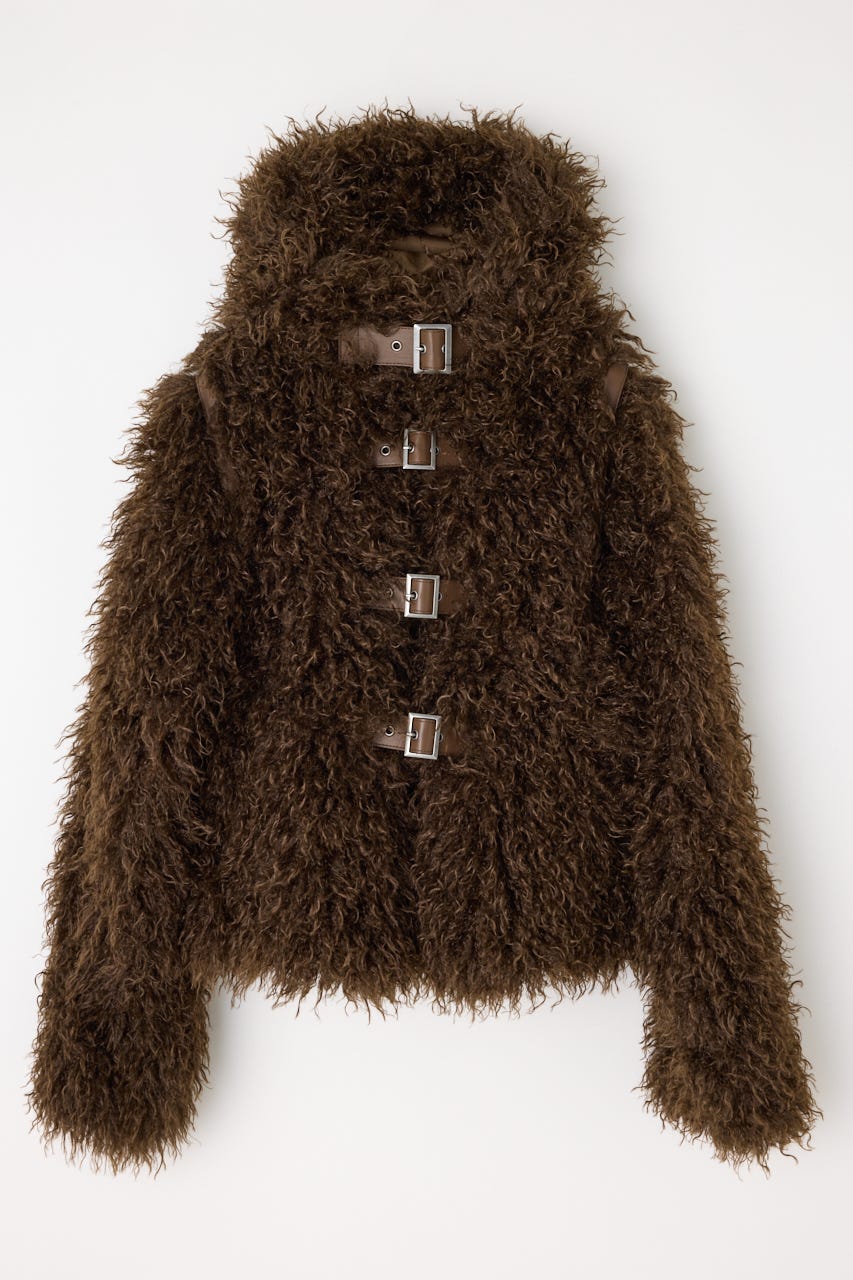 LAGUA GEM | LONG FAUX FUR BELTED ジャケット (コート ) |SHEL