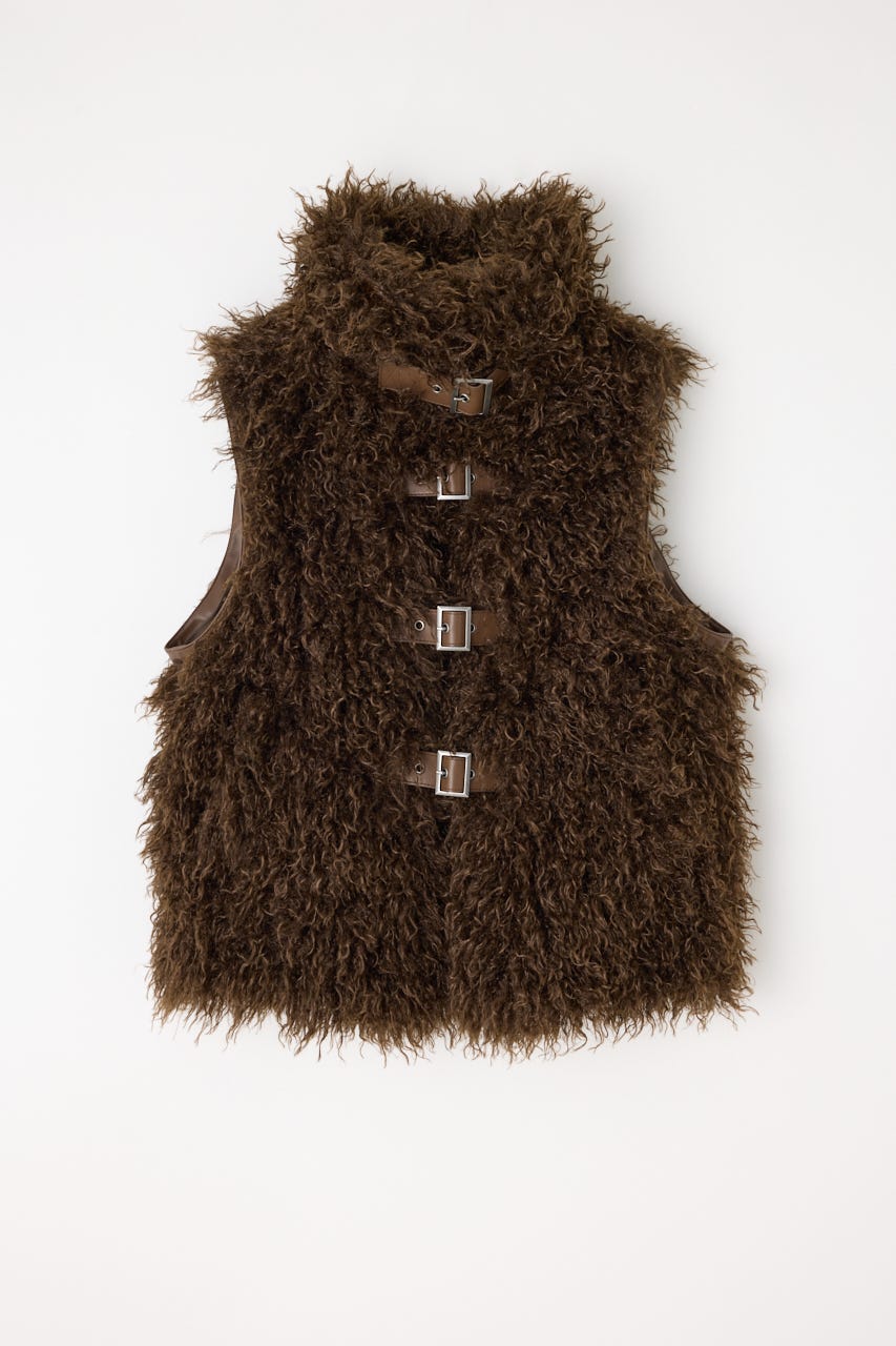 LAGUA GEM | LONG FAUX FUR BELTED ジャケット (コート ) |SHEL