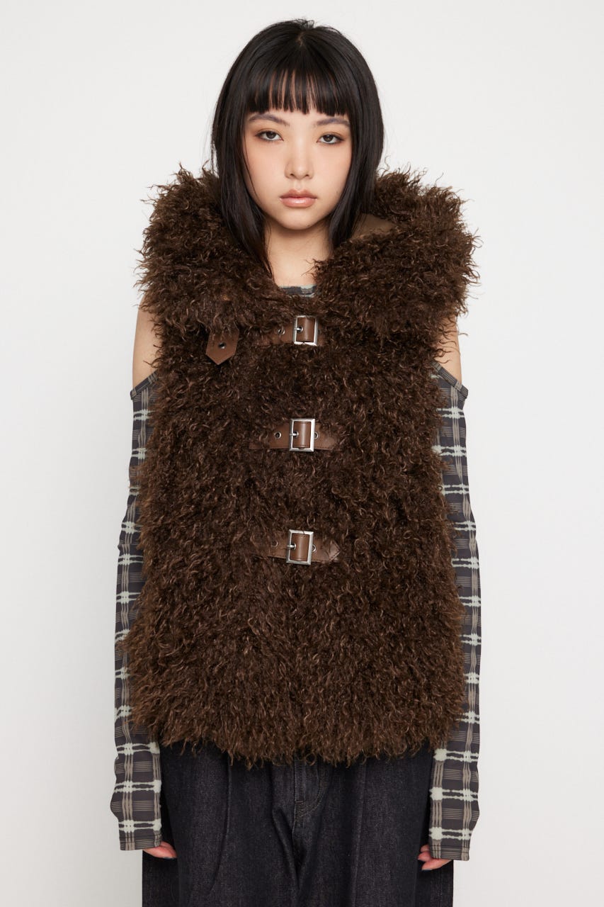 LAGUA GEM | LONG FAUX FUR BELTED ジャケット (コート ) |SHEL