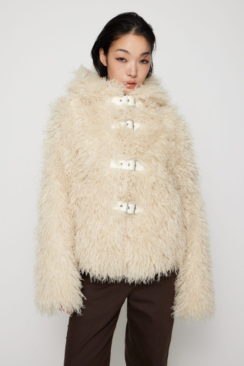 LONG FAUX FUR BELTED ジャケット IVOY FREE