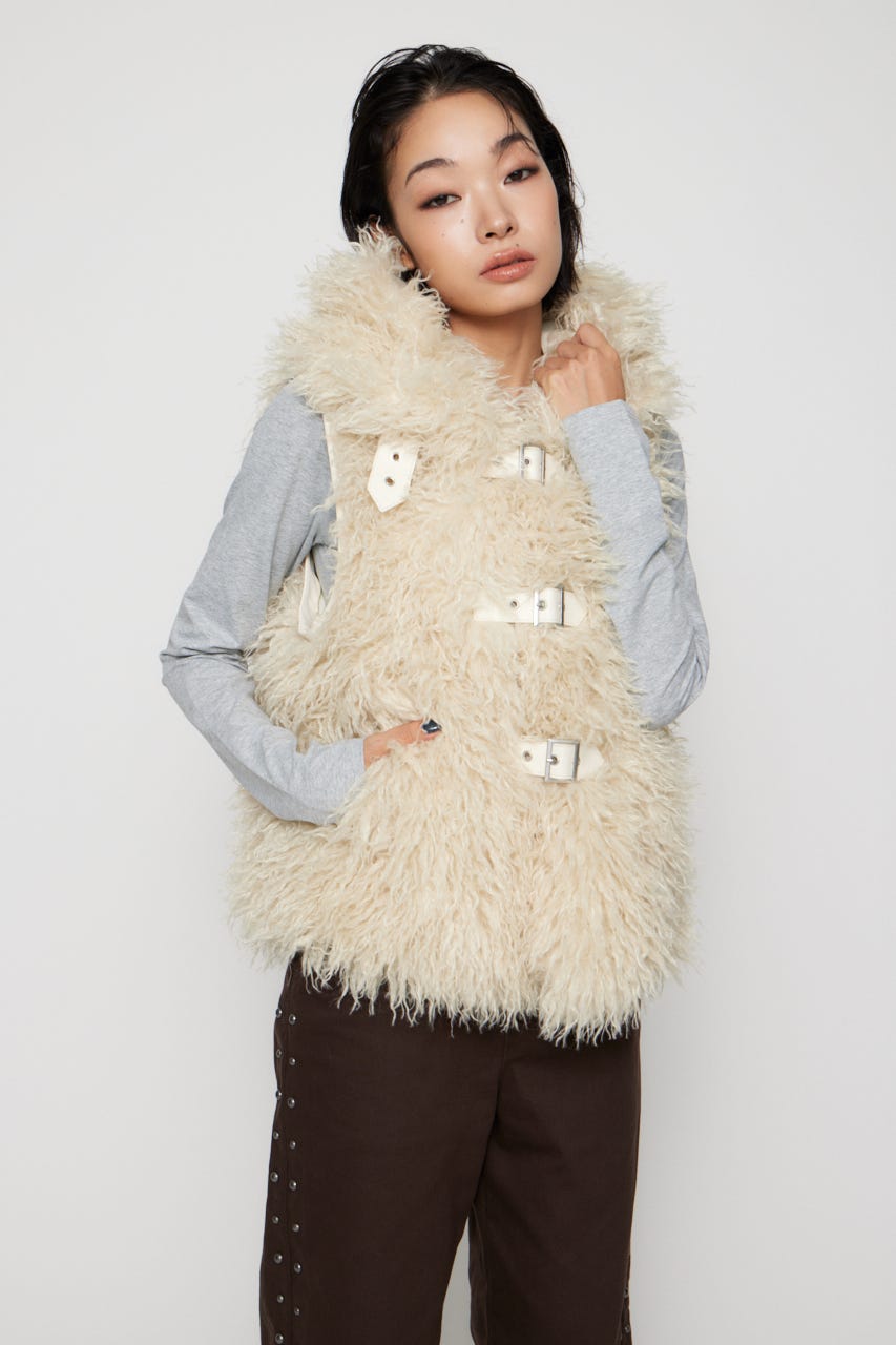 LONG FAUX FUR BELTED ジャケット IVOY FREE