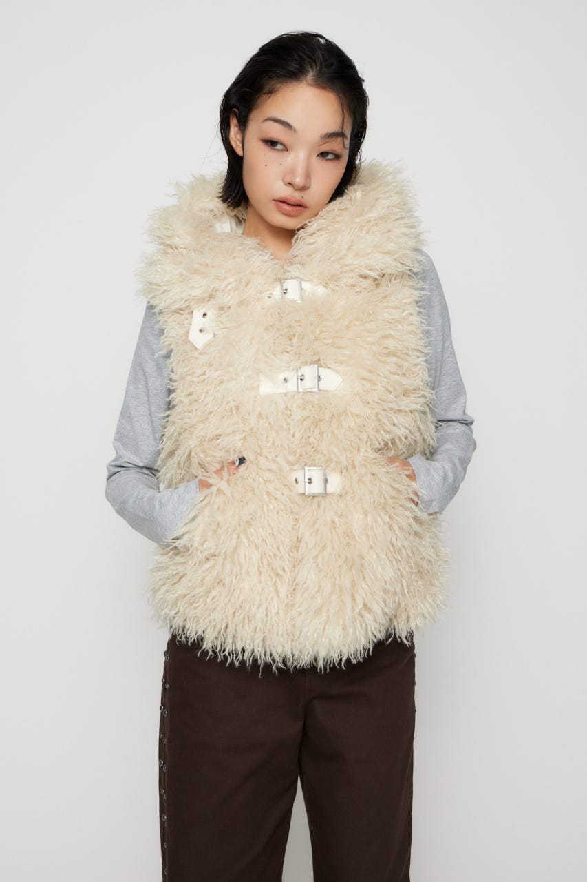 LONG FAUX FUR BELTED ジャケット IVOY FREE