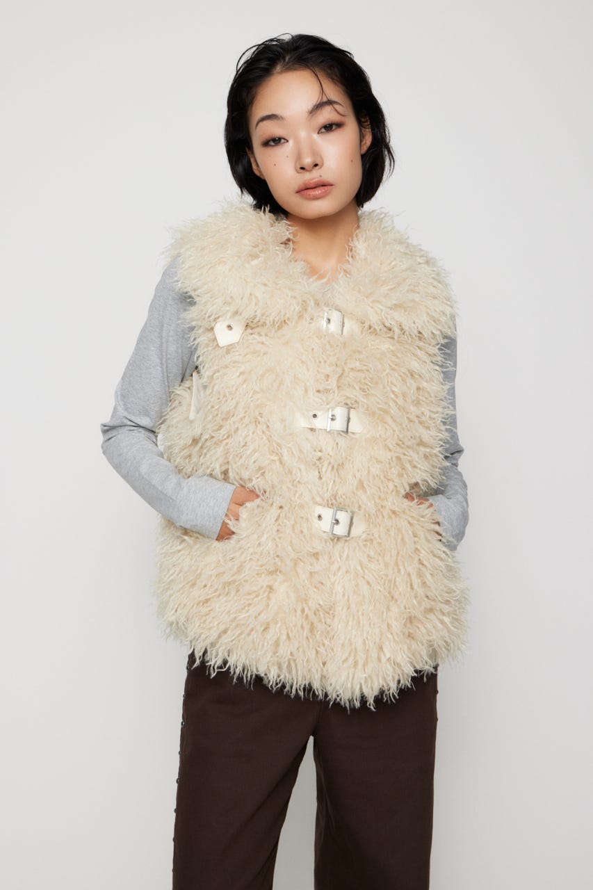 LAGUA GEM | LONG FAUX FUR BELTED ジャケット (コート ) |SHEL