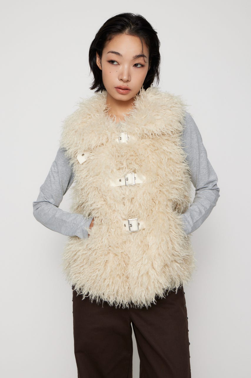 LONG FAUX FUR BELTED ジャケット IVOY FREE