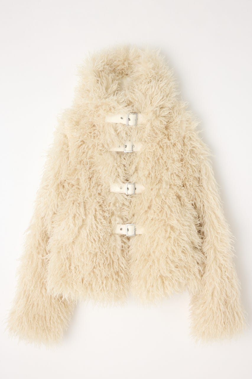 LONG FAUX FUR BELTED ジャケット IVOY FREE