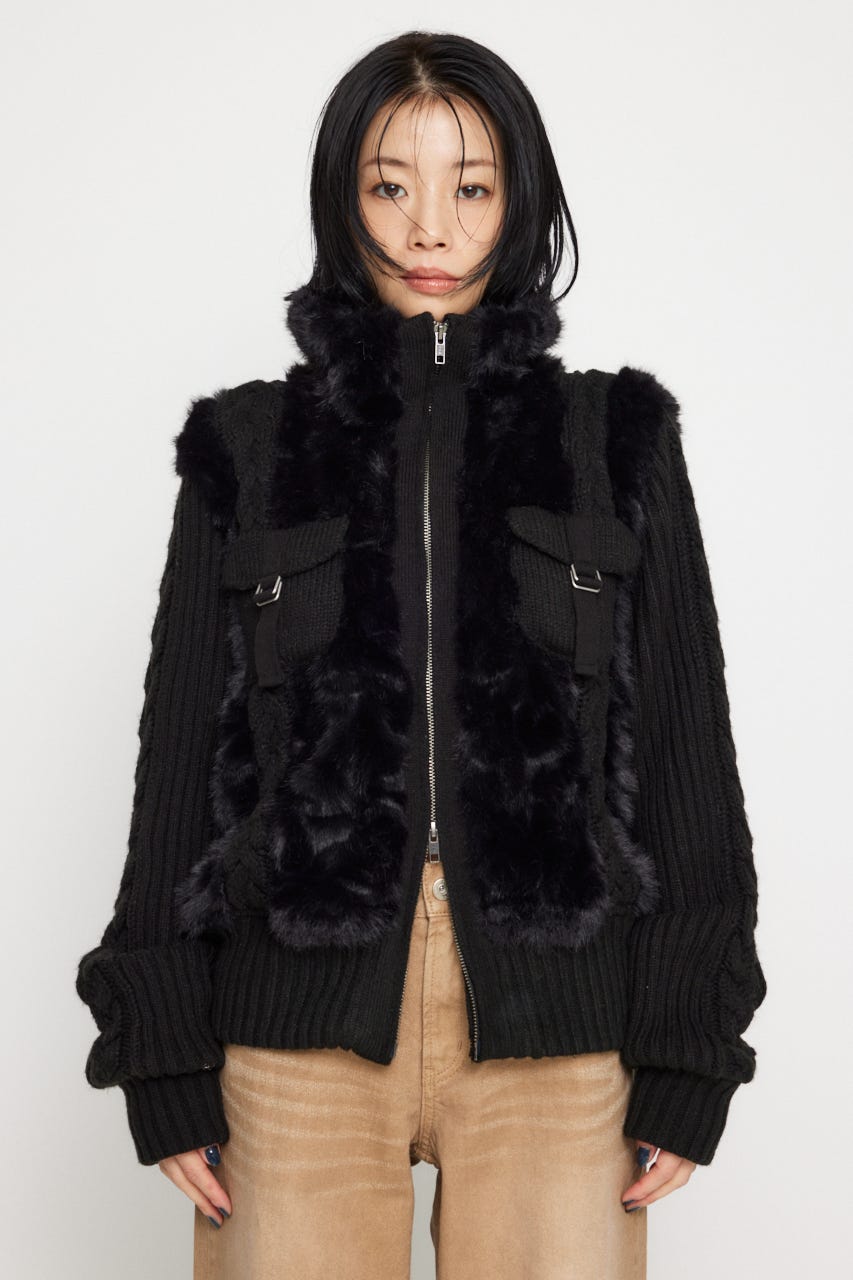 lagua gem ファーブルゾン LAGUA GEM | CABLE KNIT FAUX FUR ブルゾン (ブルゾン ) |SHEL