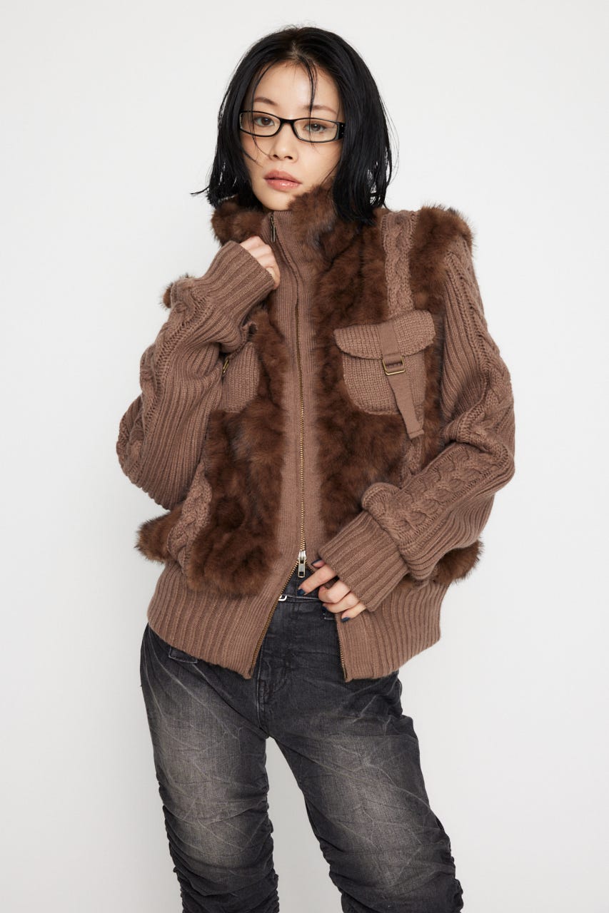 LAGUA GEM ボアブルゾン LAGUA GEM | CABLE KNIT FAUX FUR ブルゾン (ブルゾン ) |SHEL
