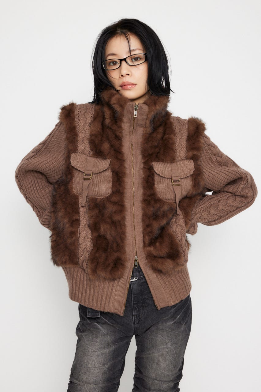 LAGUA GEM | CABLE KNIT FAUX FUR ブルゾン (ブルゾン ) |SHEL