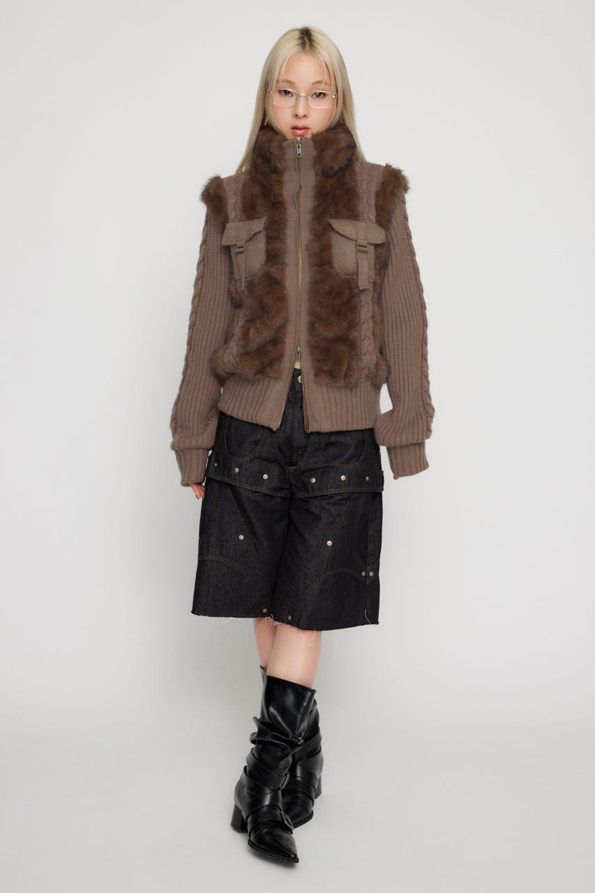 LAGUA GEM | CABLE KNIT FAUX FUR ブルゾン (ブルゾン ) |SHEL