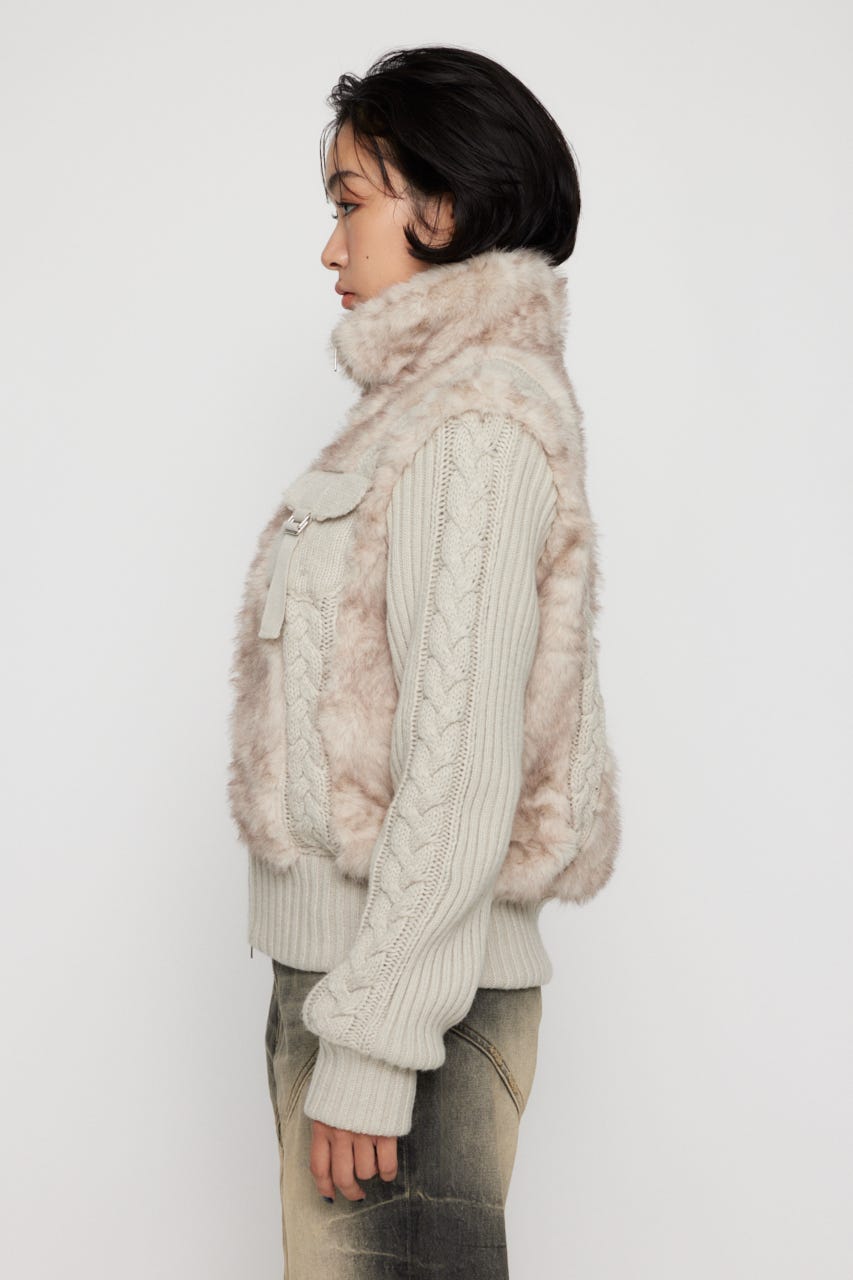 LAGUA GEM cable knit faux fur ブルゾン ブラウン LAGUA GEM | CABLE KNIT FAUX FUR ブルゾン (ブルゾン ) |SHEL