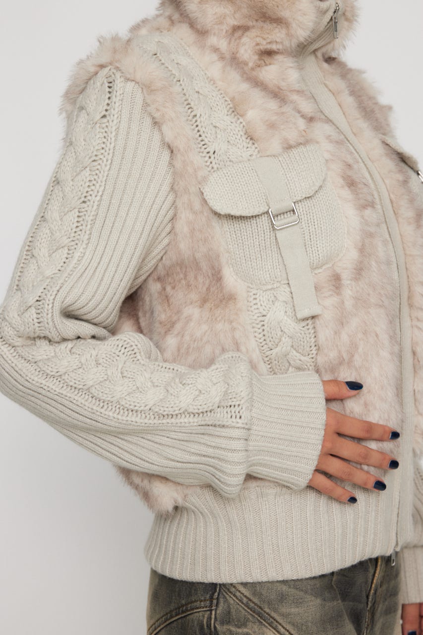 LAGUA GEM | CABLE KNIT FAUX FUR ブルゾン (ブルゾン ) |SHEL