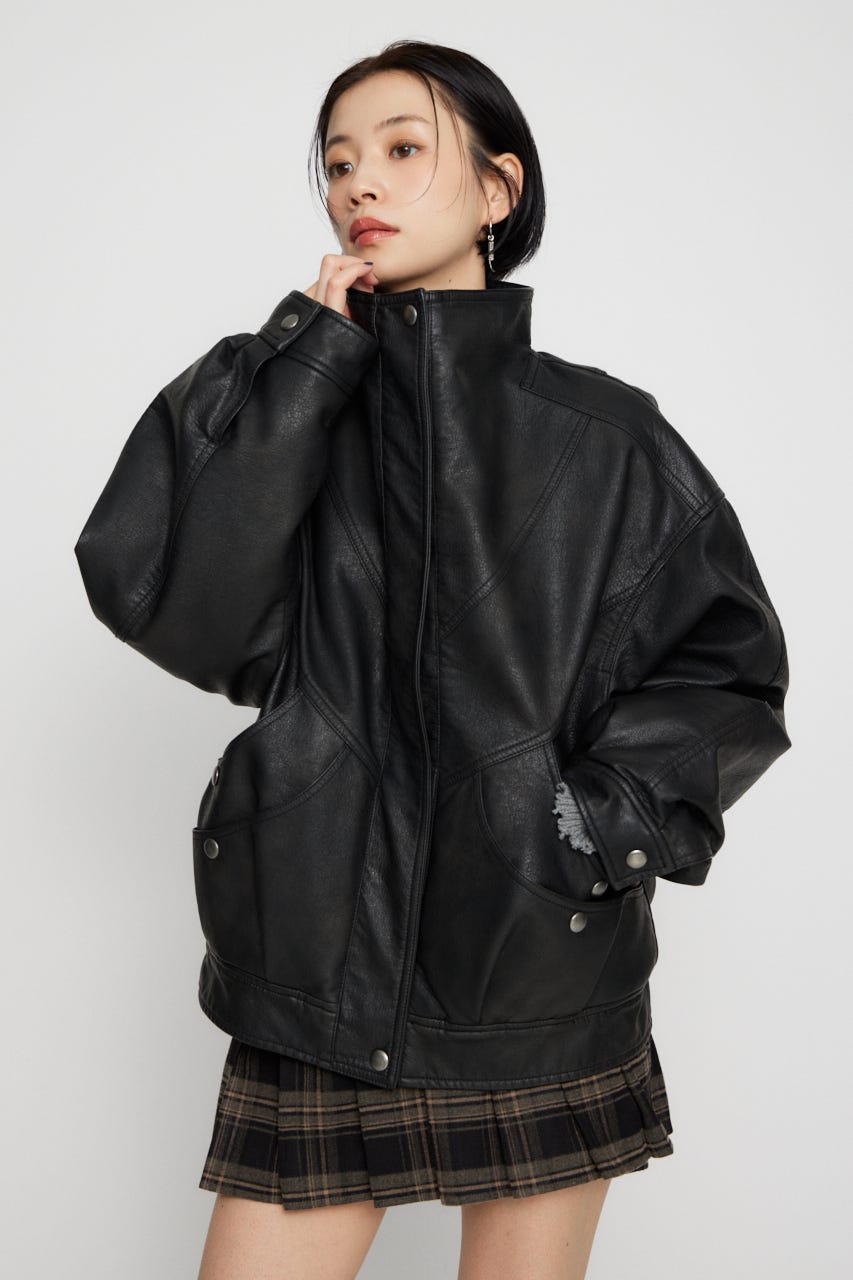 LAGUA GEM | STAND NECK FAUX LEATHER ブルゾン (ブルゾン