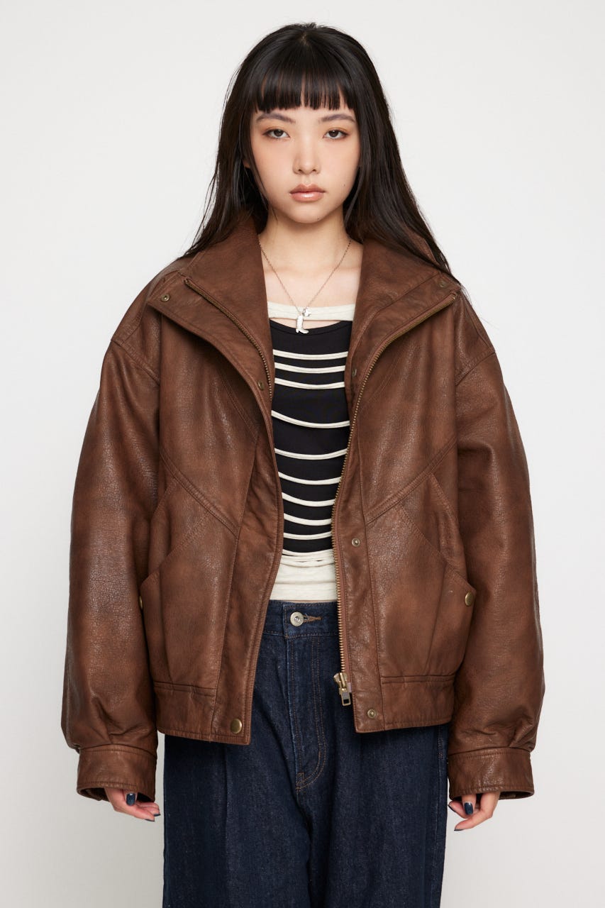 【LAGUAGEM】アウターLEATHER BOA BZ LAGUA GEM | STAND NECK FAUX LEATHER ブルゾン (ブルゾン