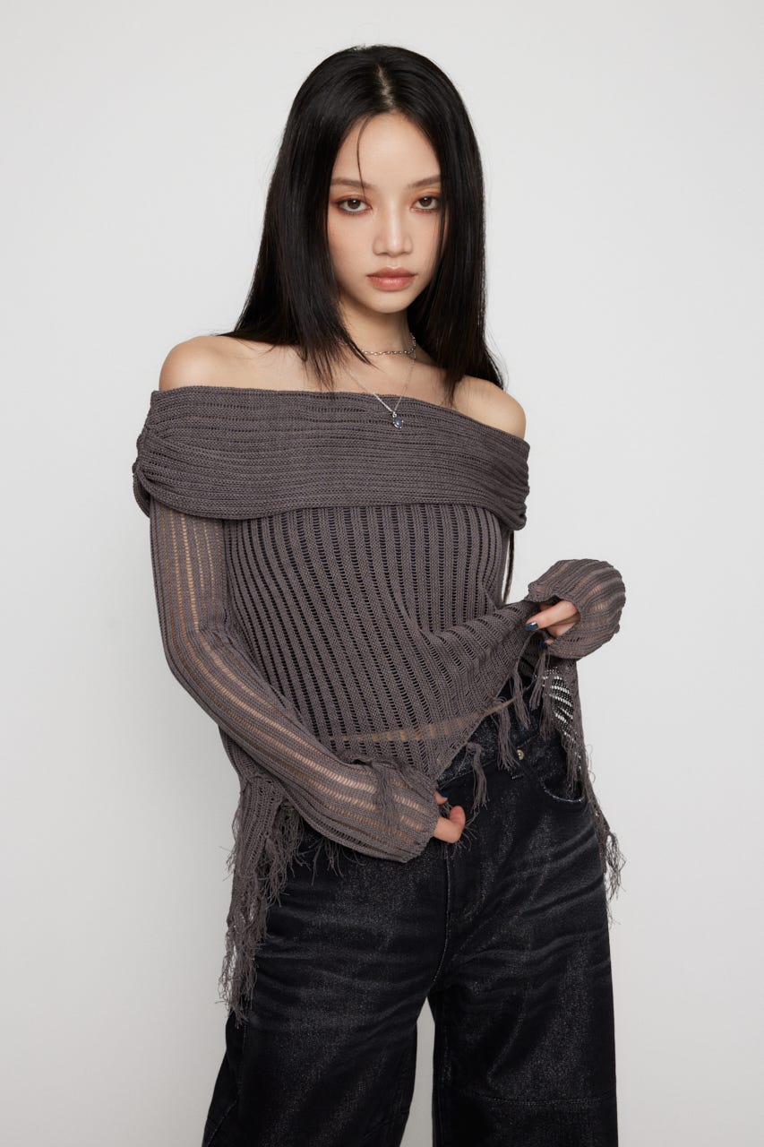 LAGUA GEM | FRINGE OFF SHOULDER ニット (ニット ) |SHEL'TTER WEBSTORE