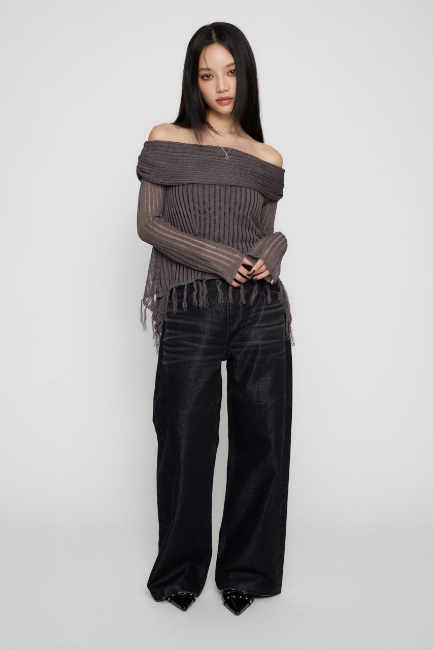 LAGUA GEM | FRINGE OFF SHOULDER ニット (ニット ) |SHEL'TTER WEBSTORE