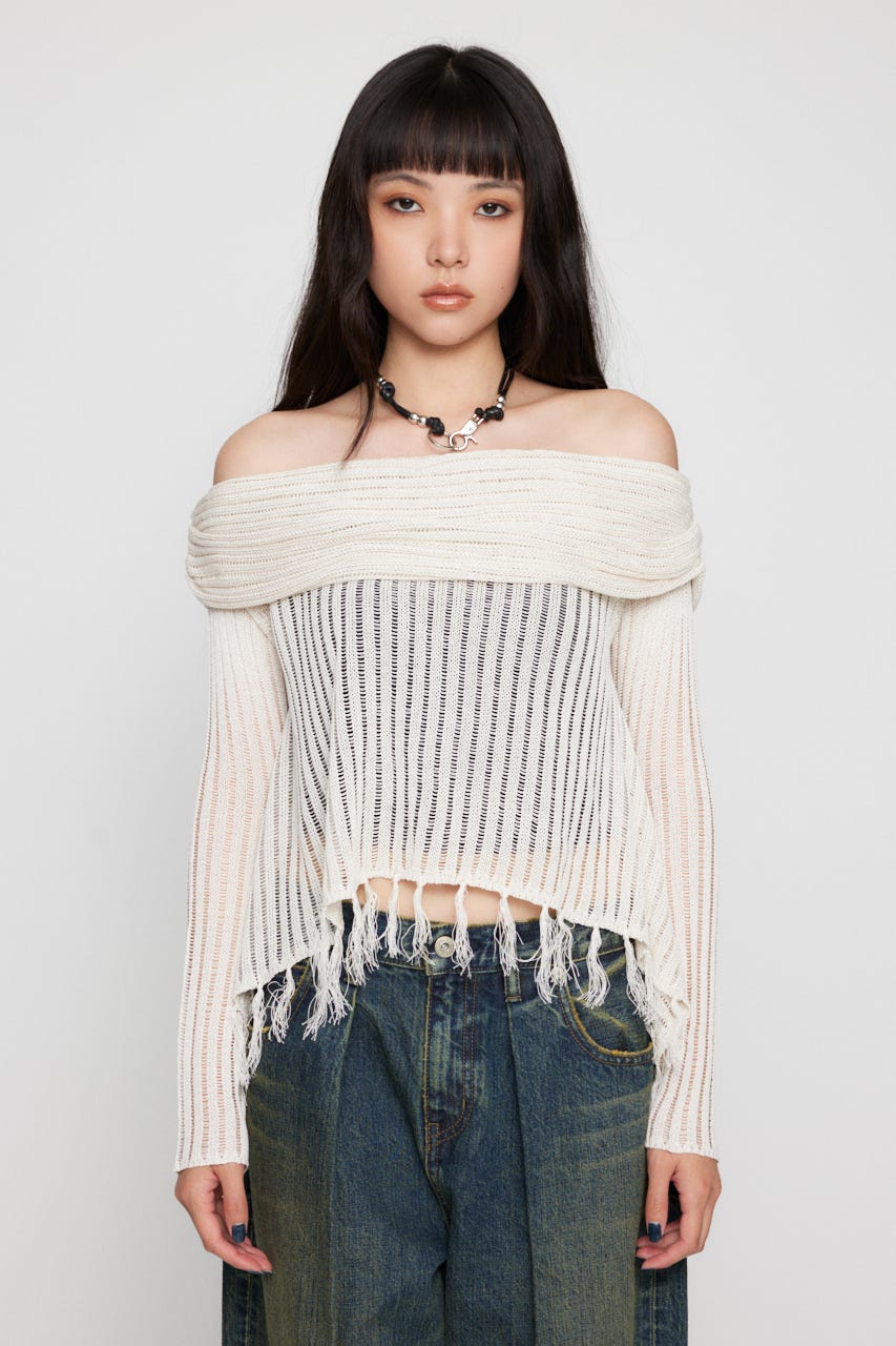 LAGUA GEM | FRINGE OFF SHOULDER ニット (ニット ) |SHEL'TTER WEBSTORE