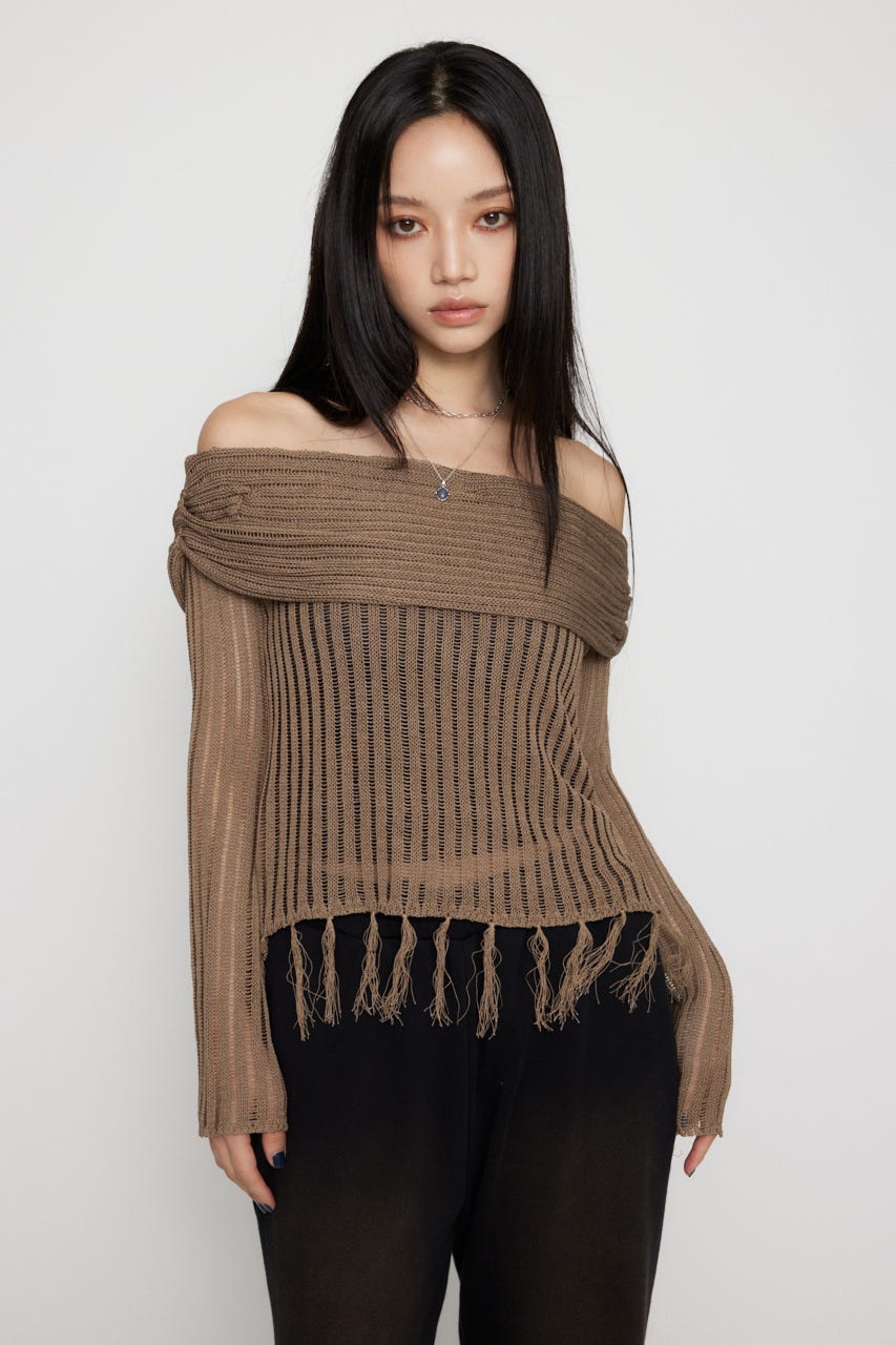 FRINGE OFF SHOULDER ニット KHA FREE