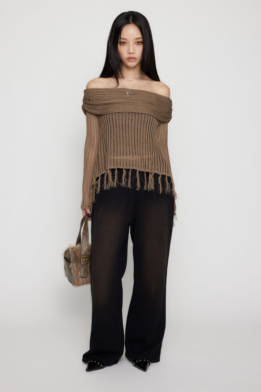 LAGUA GEM | FRINGE OFF SHOULDER ニット (ニット ) |SHEL'TTER WEBSTORE