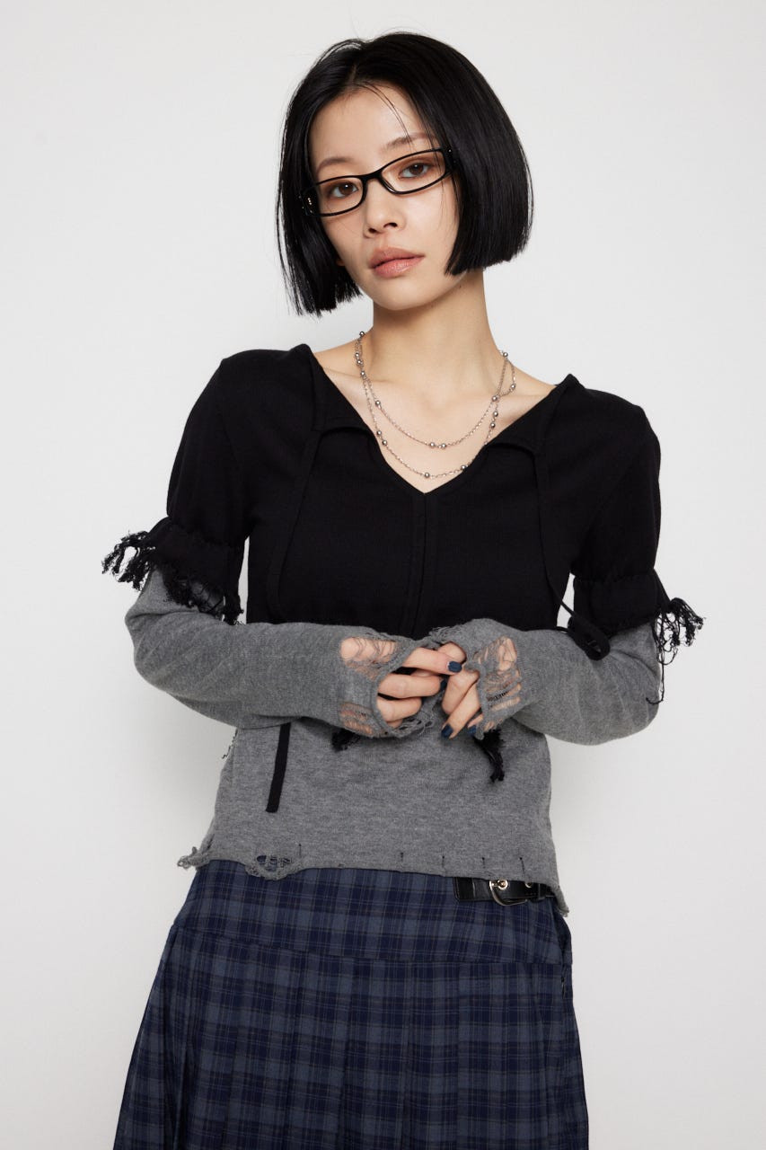 FRONT RIBBON BICOLOR ニット BLK FREE