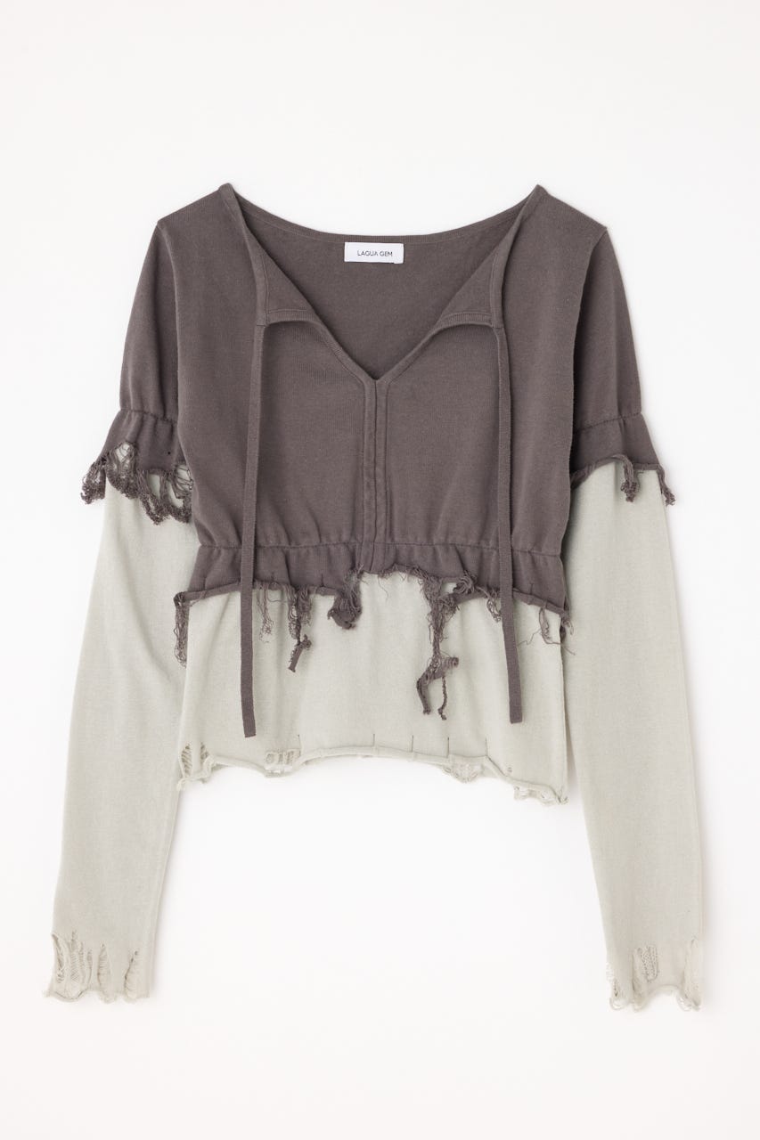 FRONT RIBBON BICOLOR ニット GRY FREE