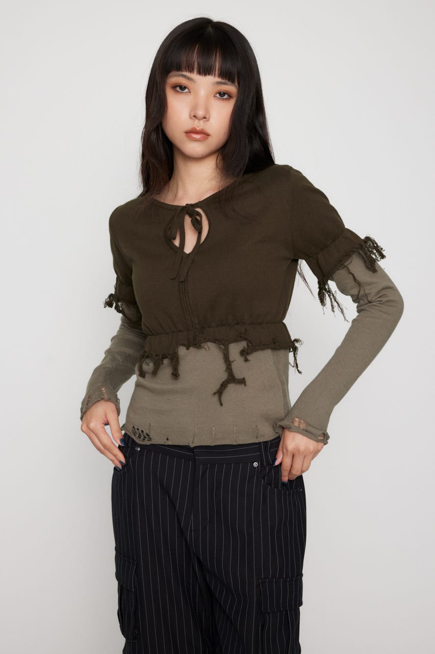 FRONT RIBBON BICOLOR ニット KHA FREE