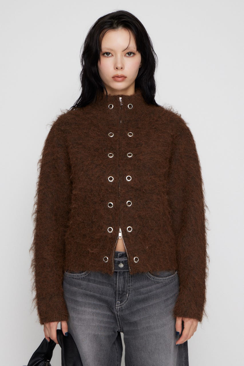ZIP SIDE EYELET ニット BRN FREE
