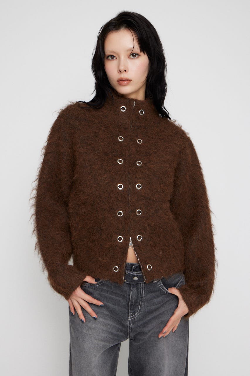ZIP SIDE EYELET ニット BRN FREE