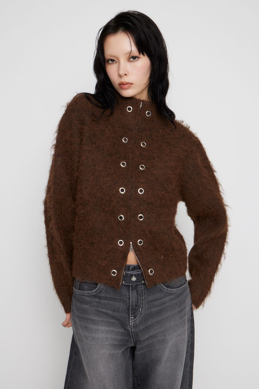 ZIP SIDE EYELET ニット BRN FREE