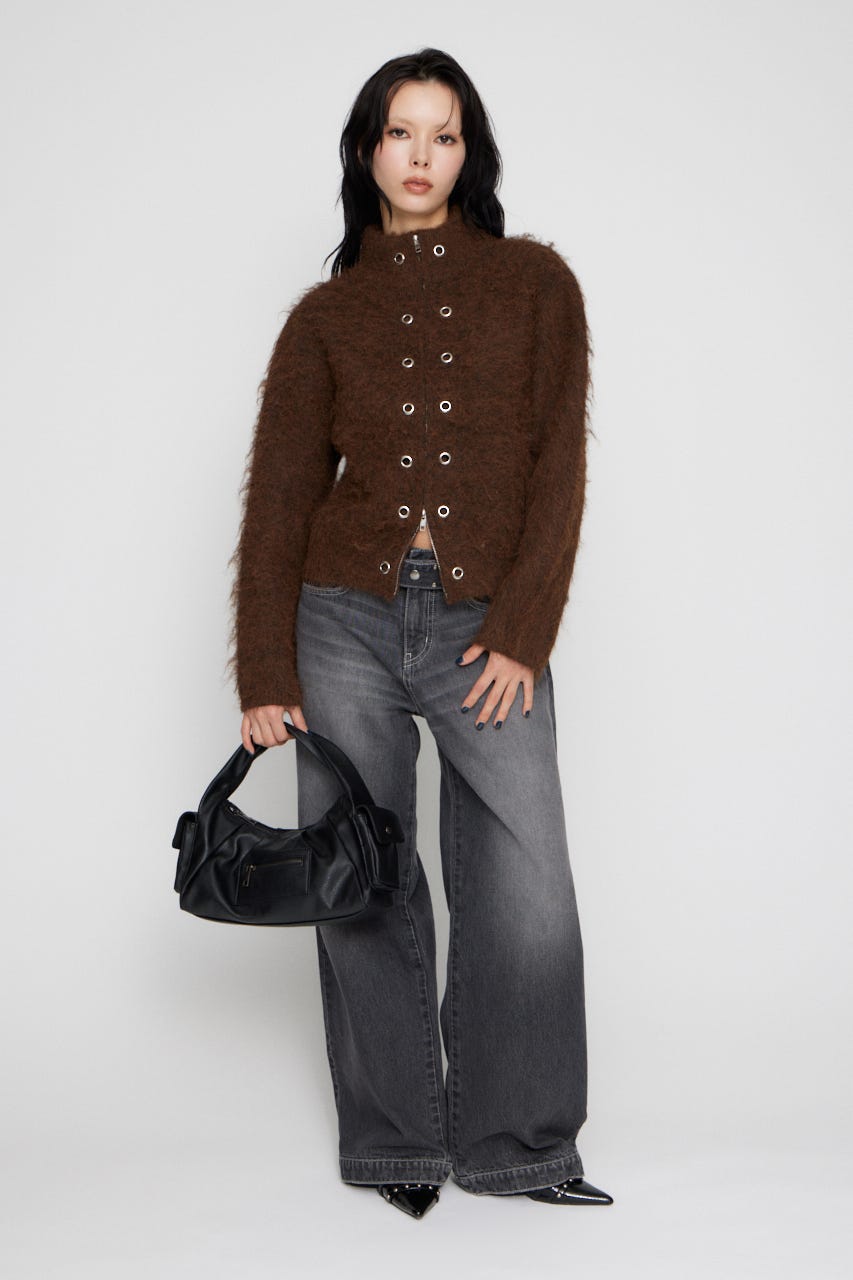 ZIP SIDE EYELET ニット BRN FREE