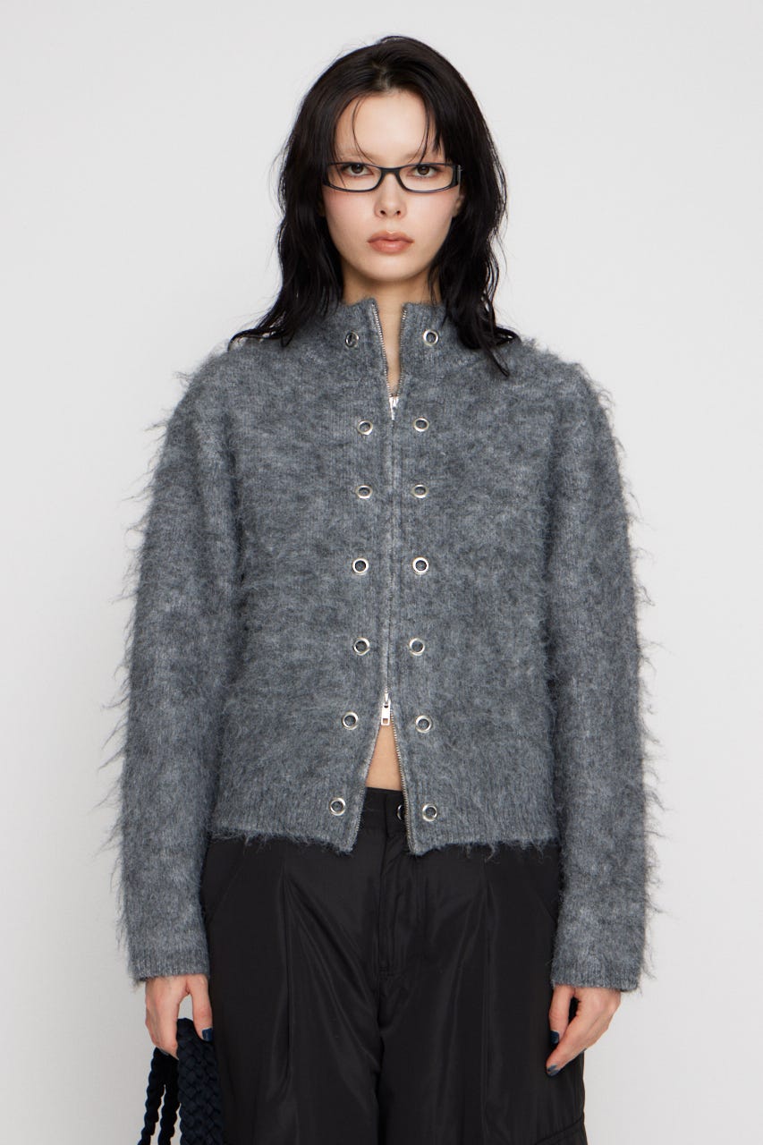 ZIP SIDE EYELET ニット GRY FREE