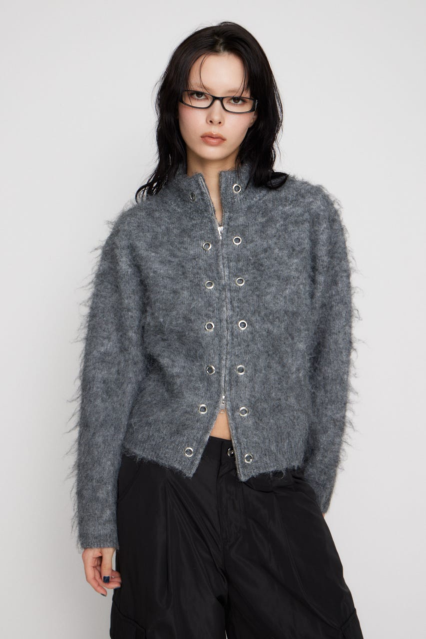 ZIP SIDE EYELET ニット GRY FREE