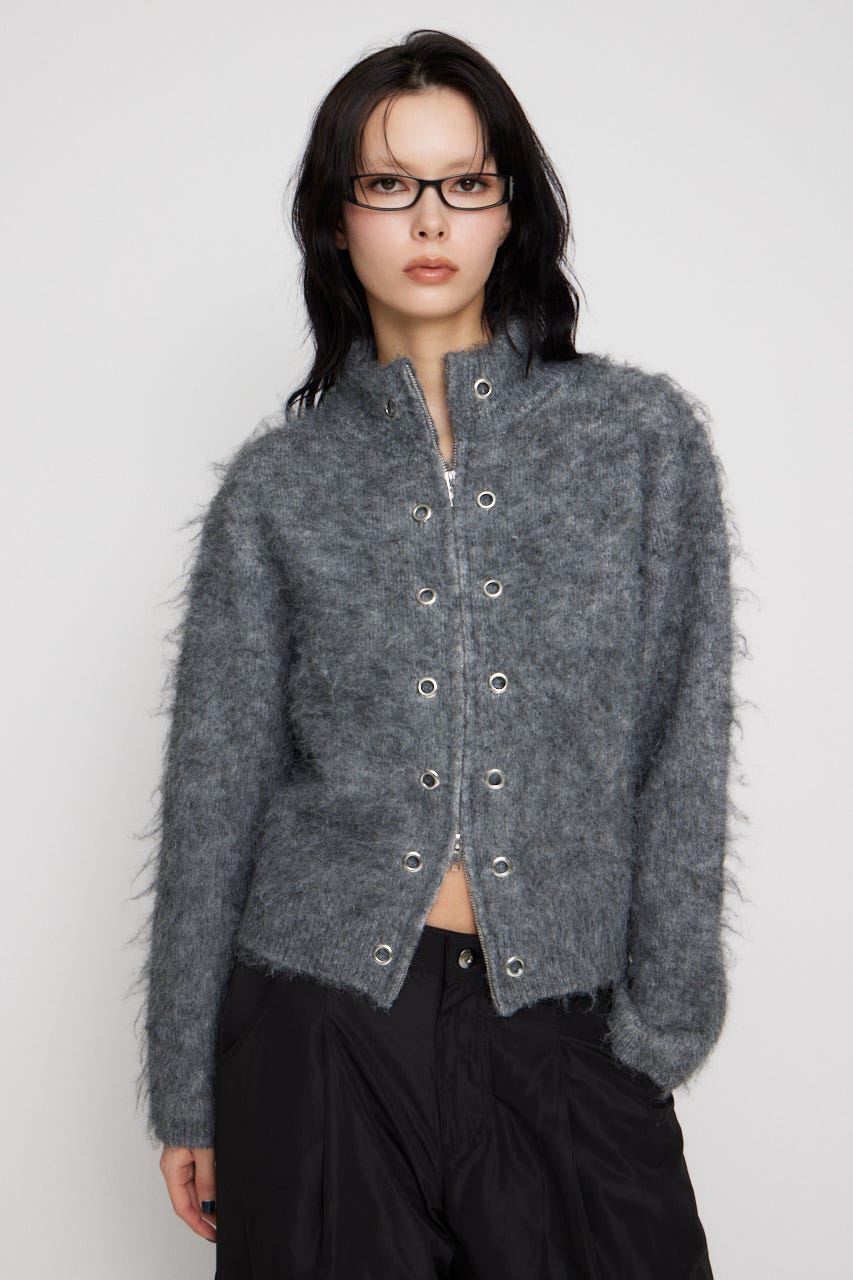 ZIP SIDE EYELET ニット GRY FREE