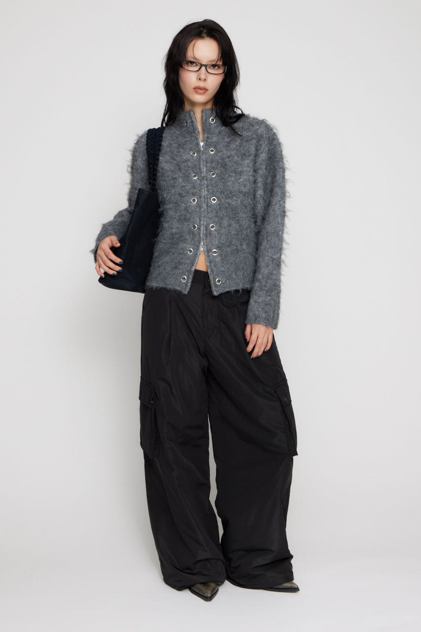 ZIP SIDE EYELET ニット GRY FREE