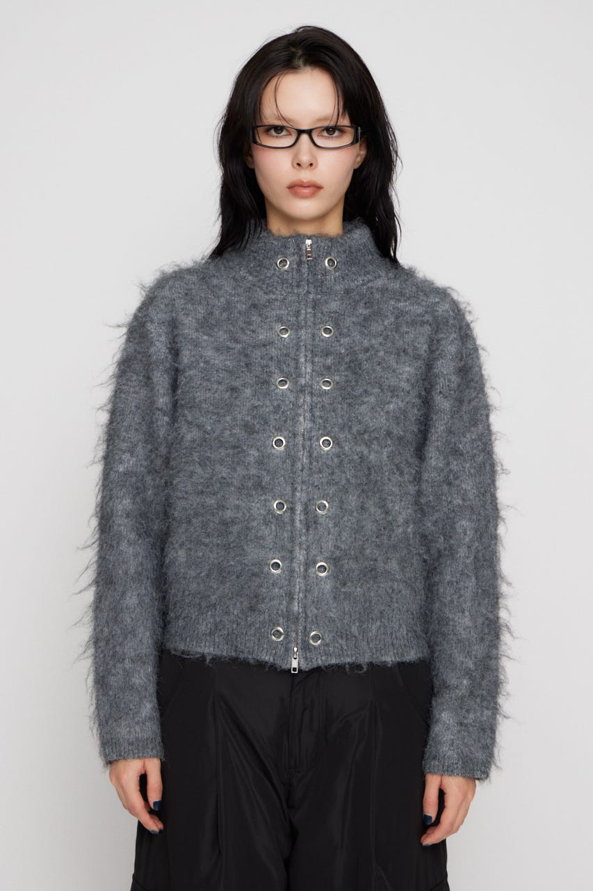 ZIP SIDE EYELET ニット GRY FREE