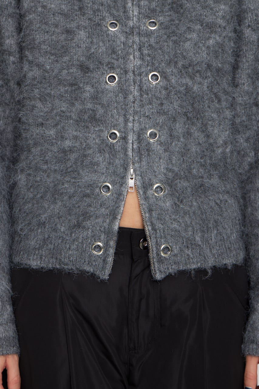 ZIP SIDE EYELET ニット GRY FREE