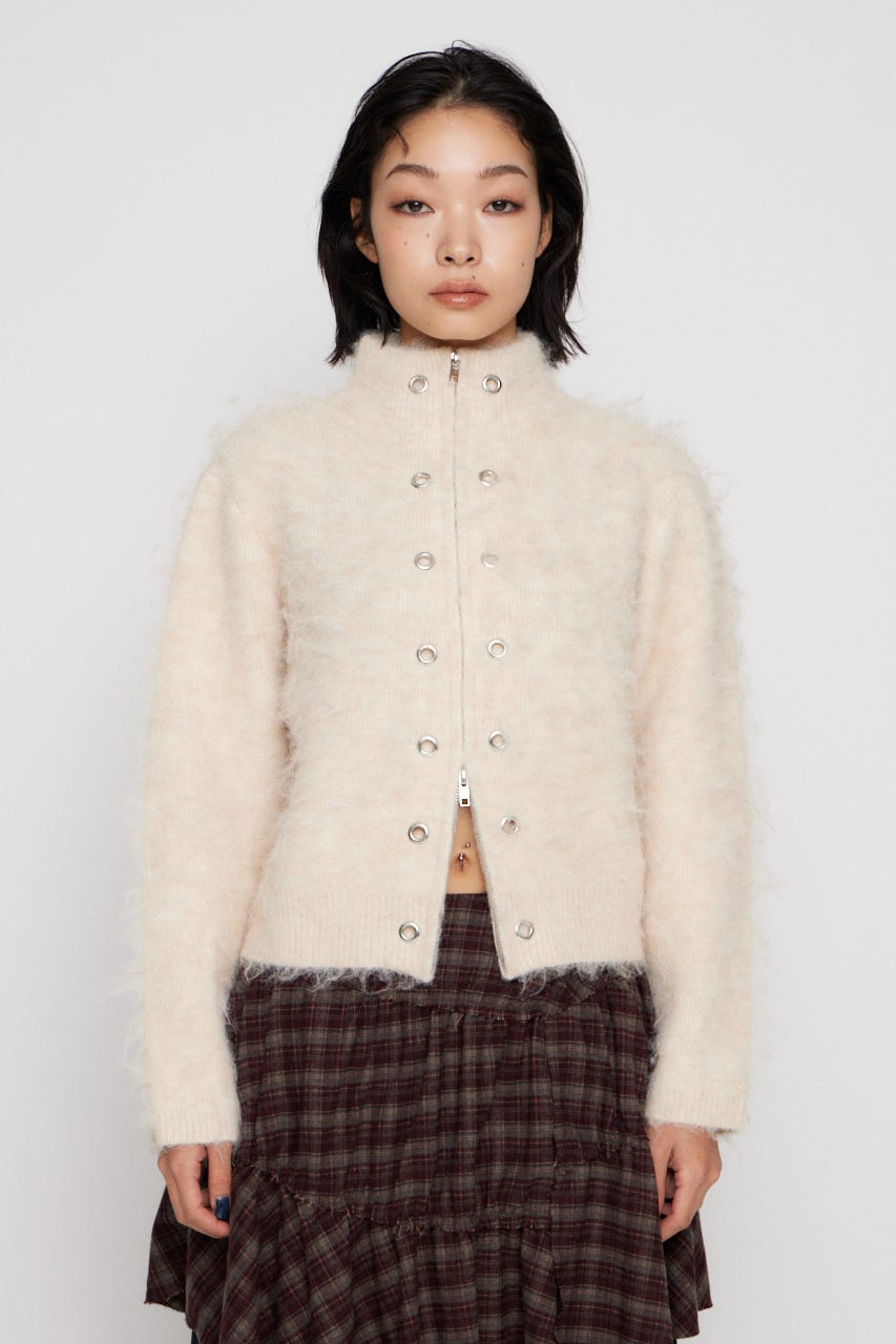 ZIP SIDE EYELET ニット IVOY FREE