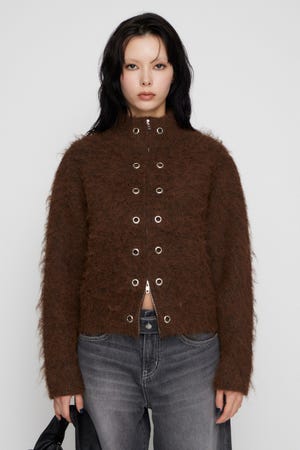 ZIP SIDE EYELET ニット