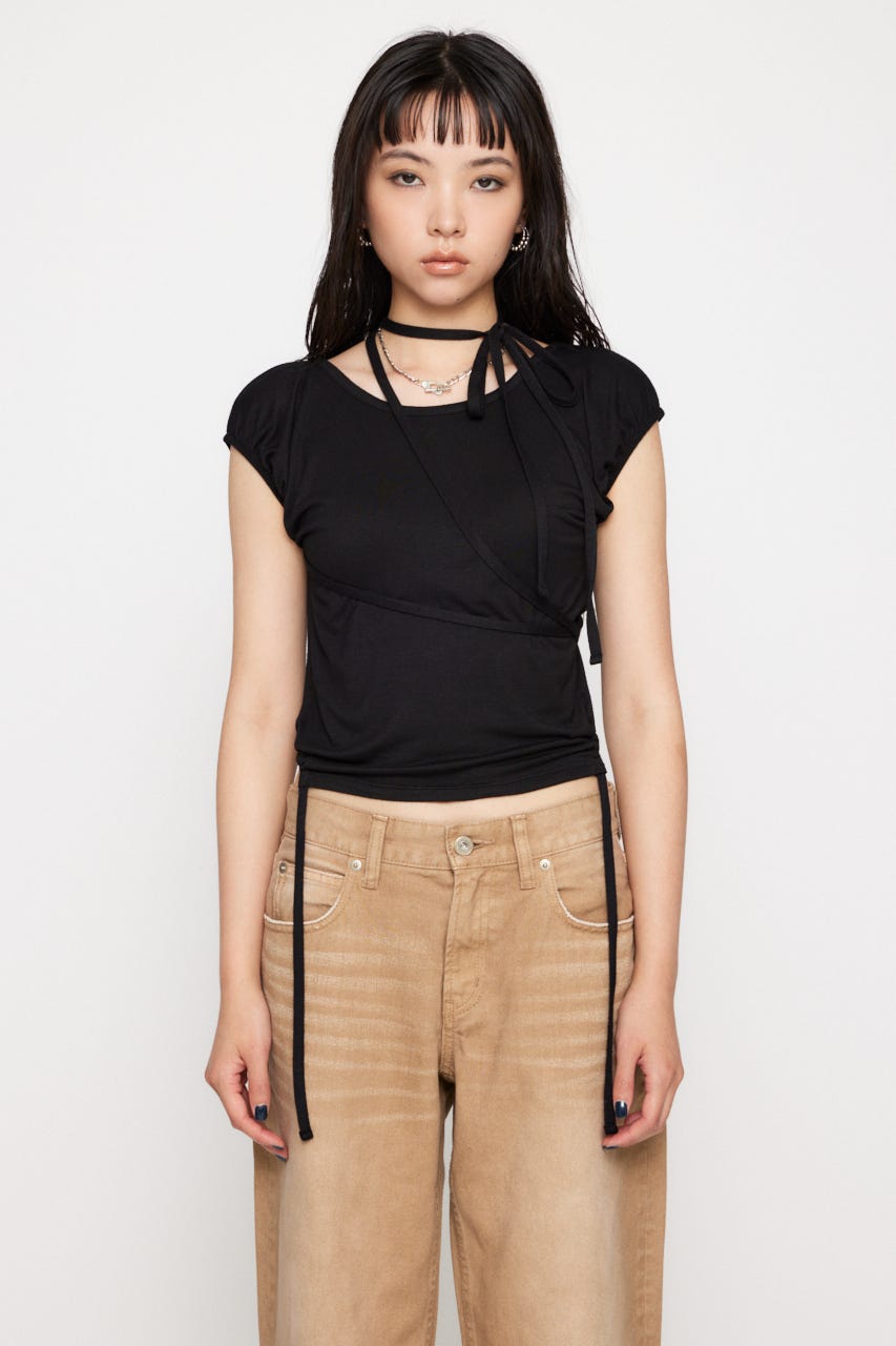 【完売品】LAGUA GEM SIDE GATHER RIBBON トップス LAGUA GEM | SIDE GATHER RIBBON トップス (Tシャツ・カットソー(長袖