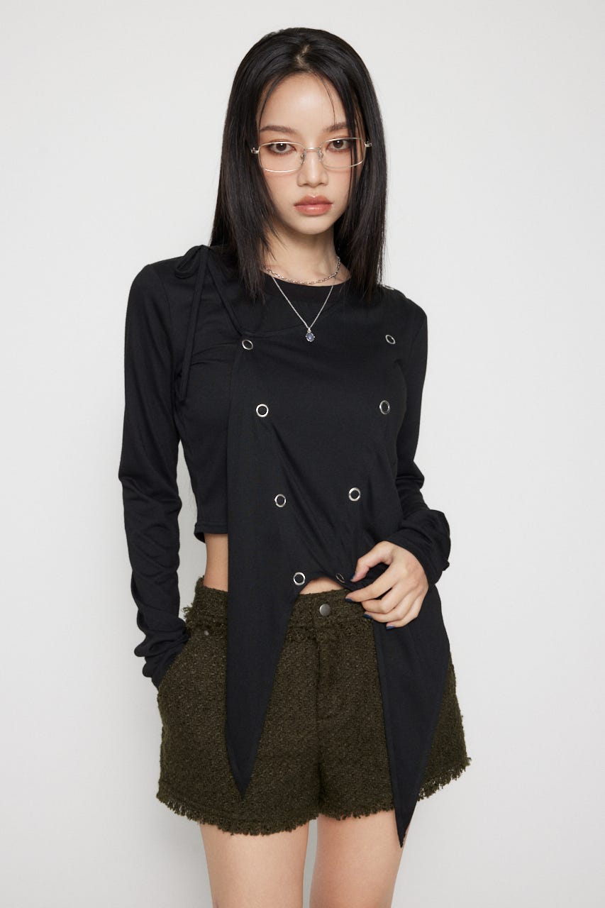 HEM POINT RING BUTTON トップス BLK FREE